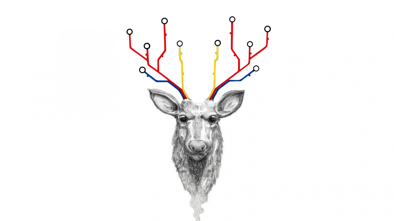 Обои постер, олень, Северный олень, иллюстрация, олений рог в разрешении 1280x720