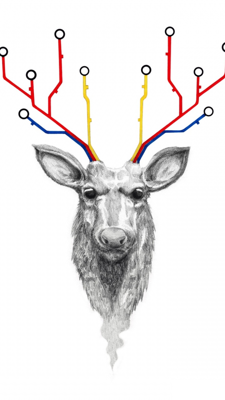 Обои постер, олень, Северный олень, иллюстрация, олений рог в разрешении 720x1280