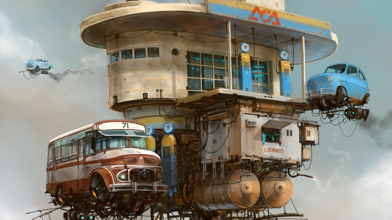 Обои транспорт, акварельные краски, иллюстрация, постер, артист в разрешении 1366x768