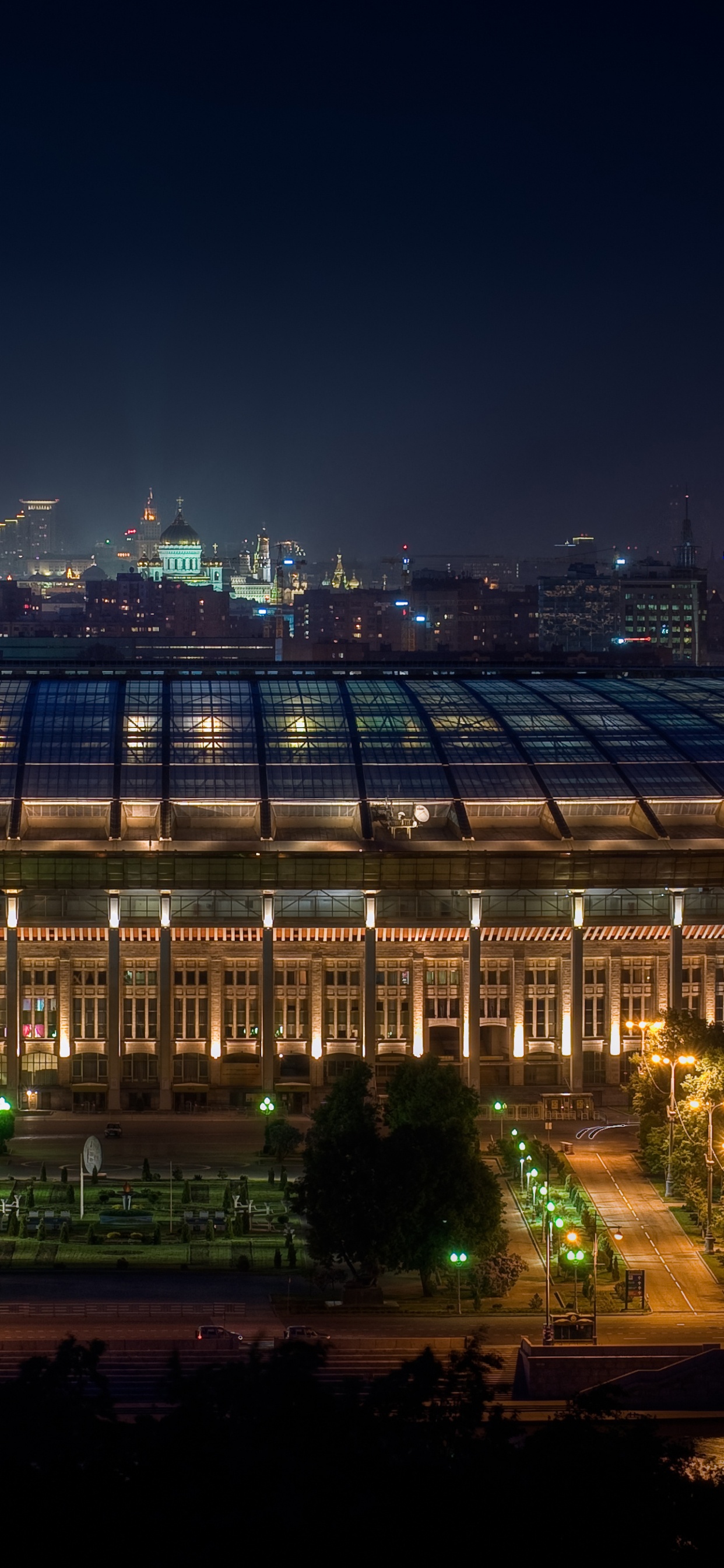 Обои стадион, ЧМ 2018, спортивные объекты, ночь, город в разрешении 1242x2688