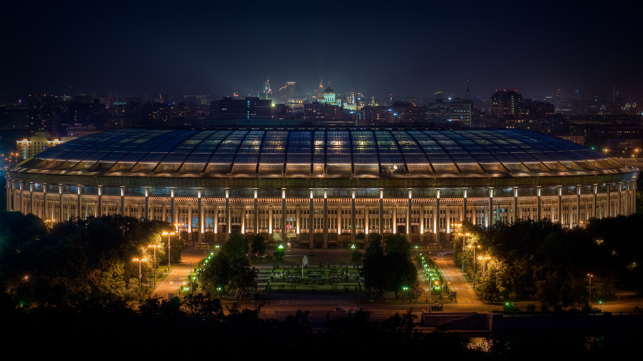 Обои стадион, ЧМ 2018, спортивные объекты, ночь, город в разрешении 1280x720