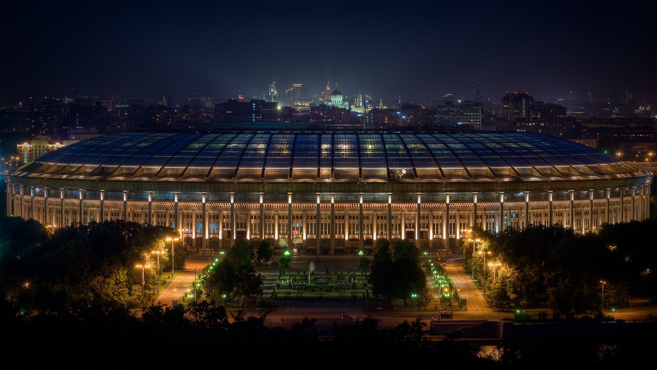 Обои стадион, ЧМ 2018, спортивные объекты, ночь, город в разрешении 2560x1440