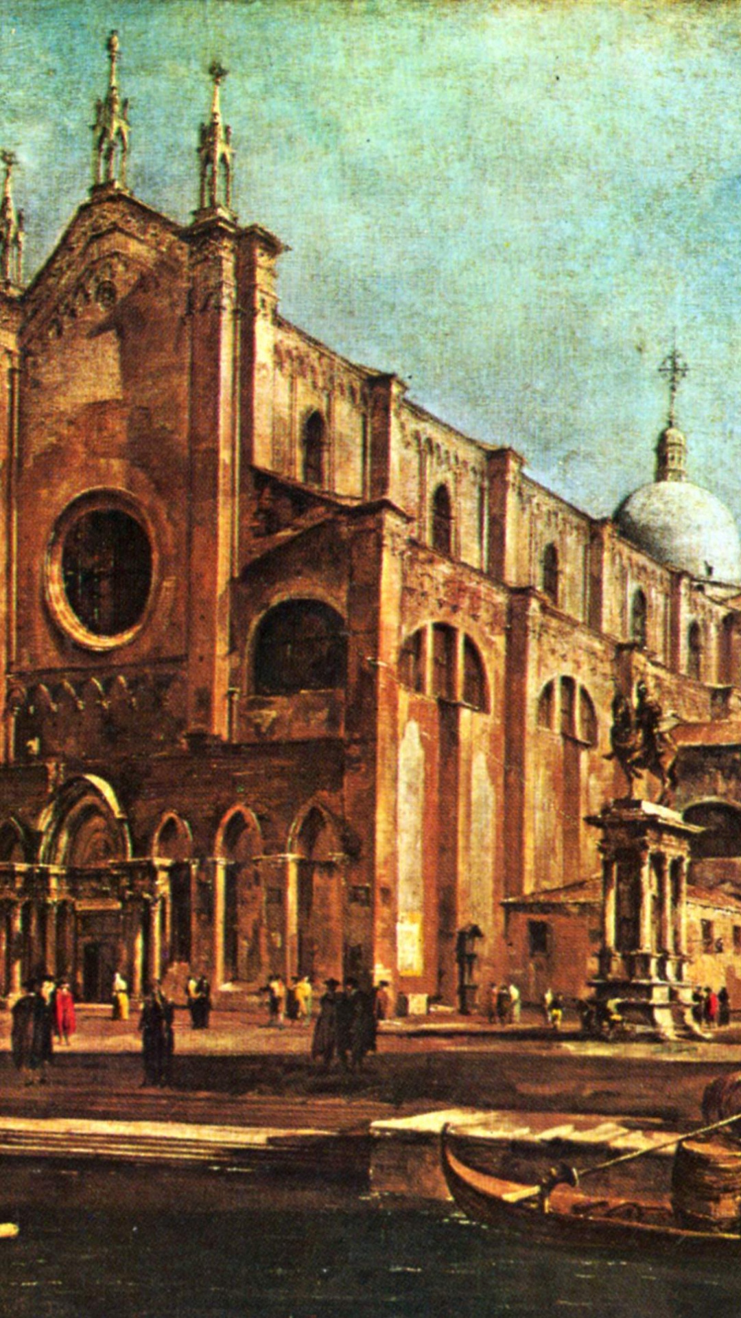 Обои Кампо Санти-Джованни-э-Паоло, живопись, Кампо, акварельные краски, средневековая архитектура в разрешении 1080x1920