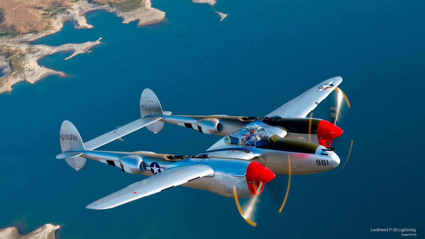 Обои Локхид Р-38 Лайтнинг, самолеты, самолет, полет, пропеллер в разрешении 1366x768
