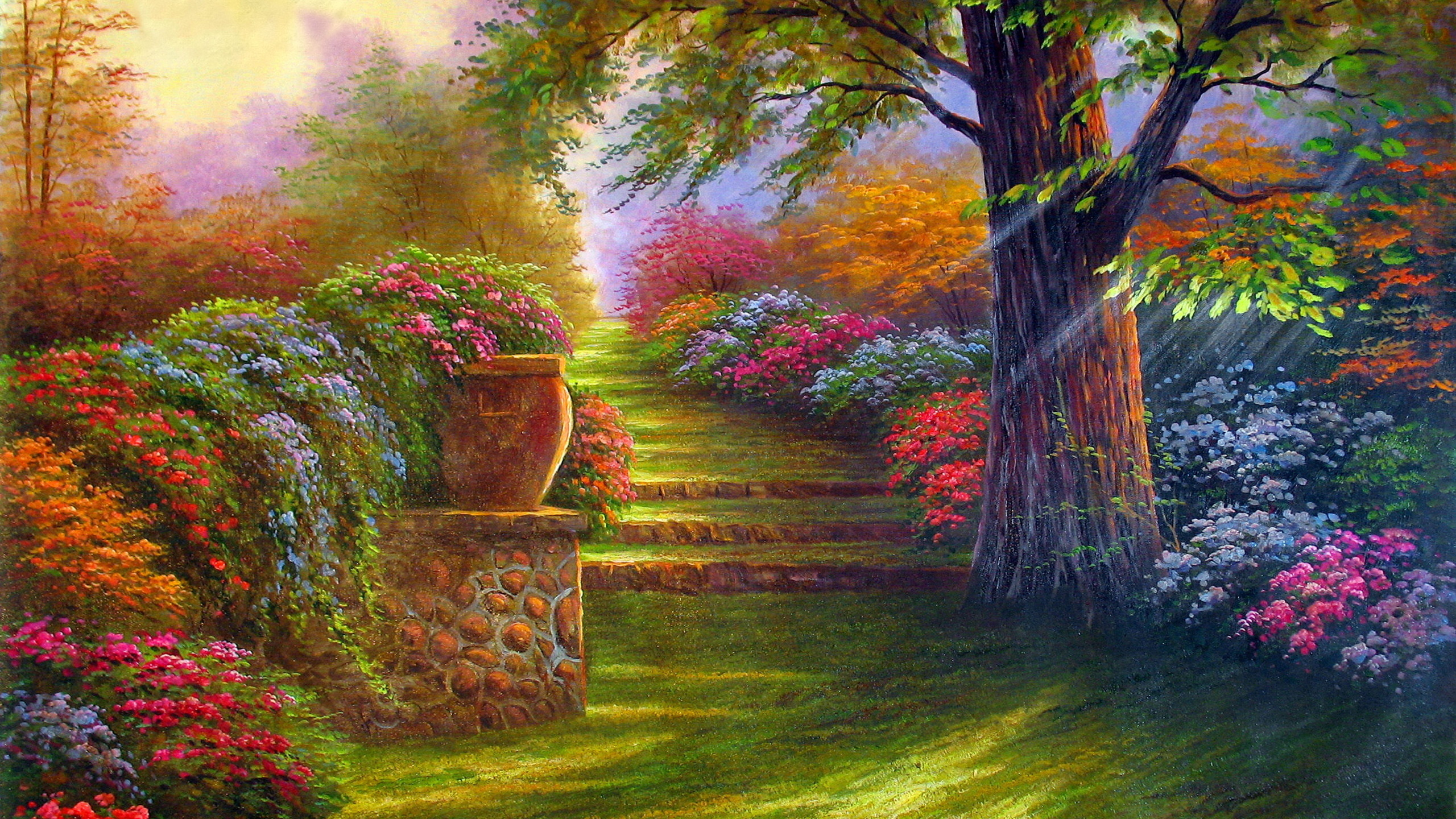 Обои цветник, сад, природа, живопись, пейзаж в разрешении 2560x1440
