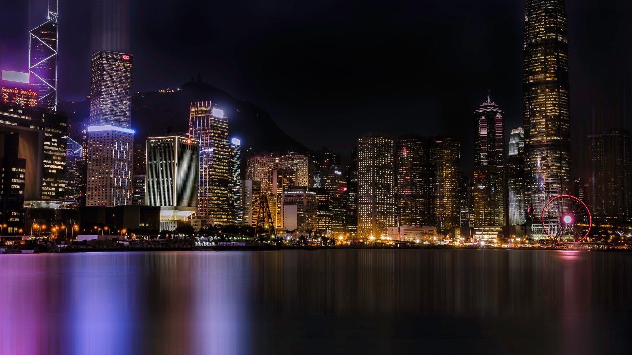 Обои ночь, небоскреб, городской пейзаж, город, метрополия в разрешении 1280x720