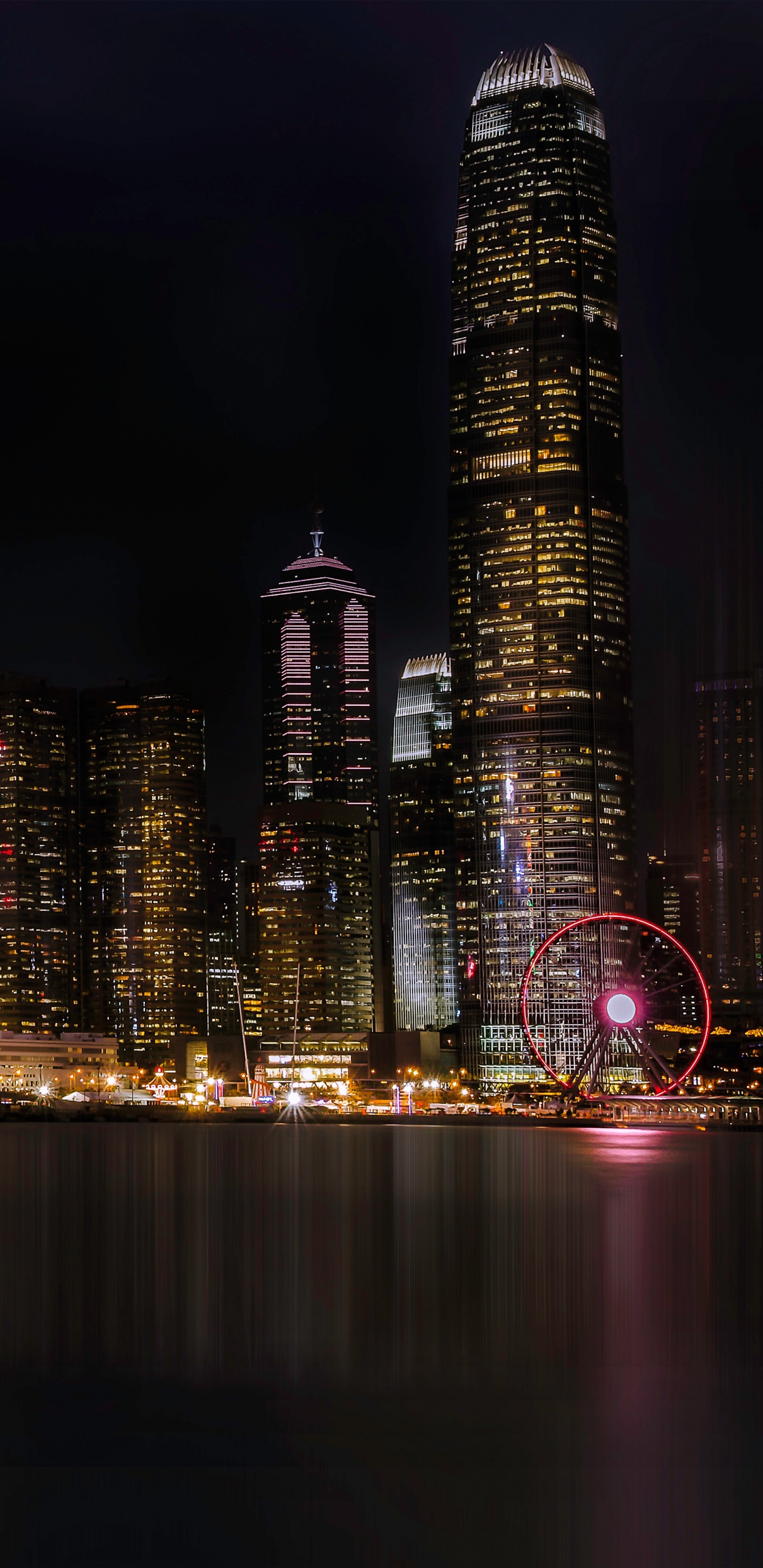 Обои ночь, небоскреб, городской пейзаж, город, метрополия в разрешении 1440x2960