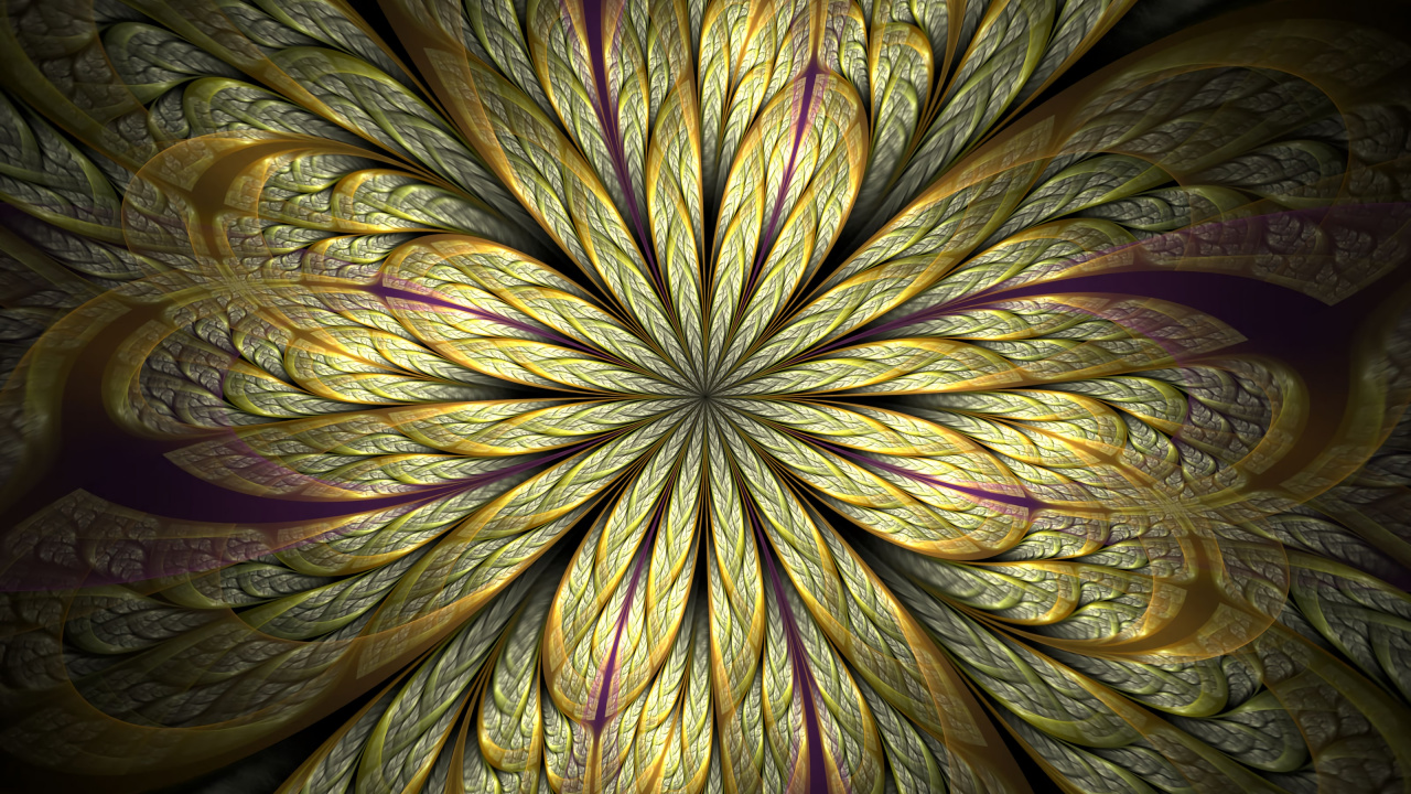 Обои фрактальное искусство, фрактал, витраж, психоделическое искусство, желтый в разрешении 1280x720