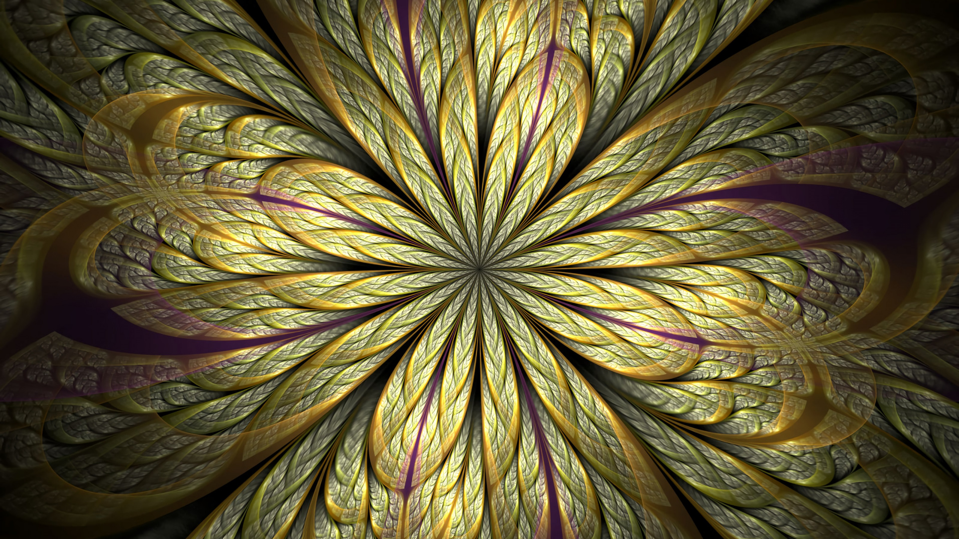 Обои фрактальное искусство, фрактал, витраж, психоделическое искусство, желтый в разрешении 1920x1080