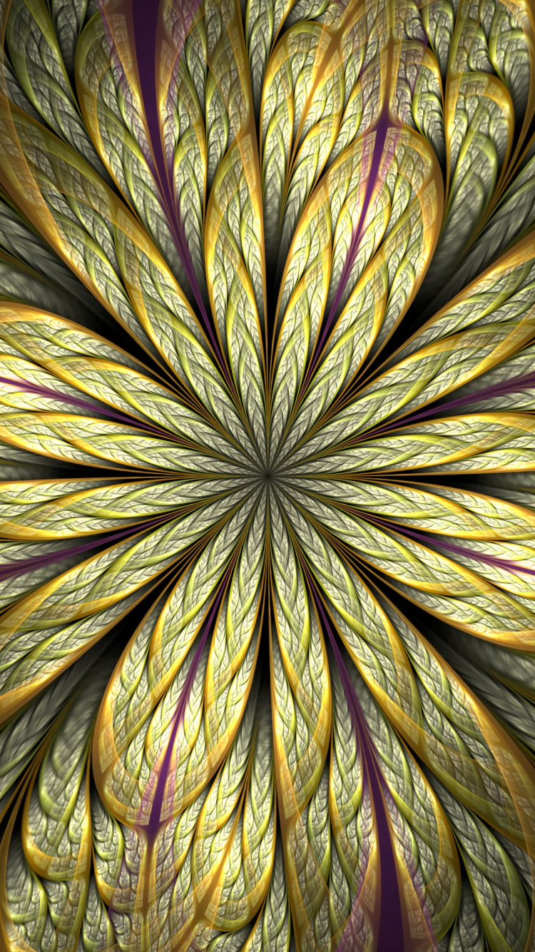 Обои фрактальное искусство, фрактал, витраж, психоделическое искусство, желтый в разрешении 750x1334