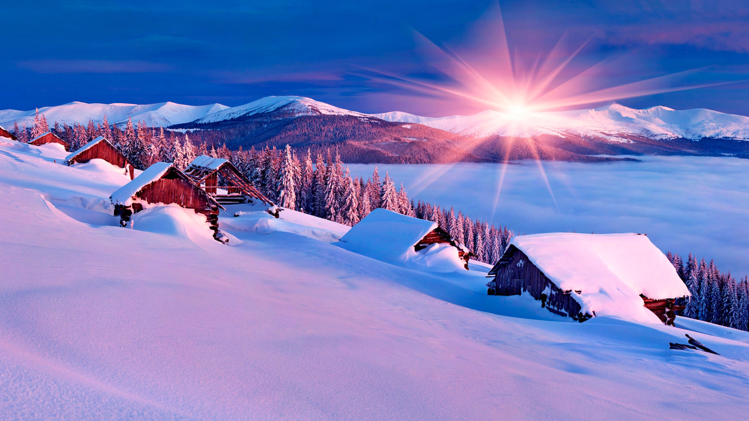 Обои зима, снег, гора, замораживание, горный хребет в разрешении 2560x1440