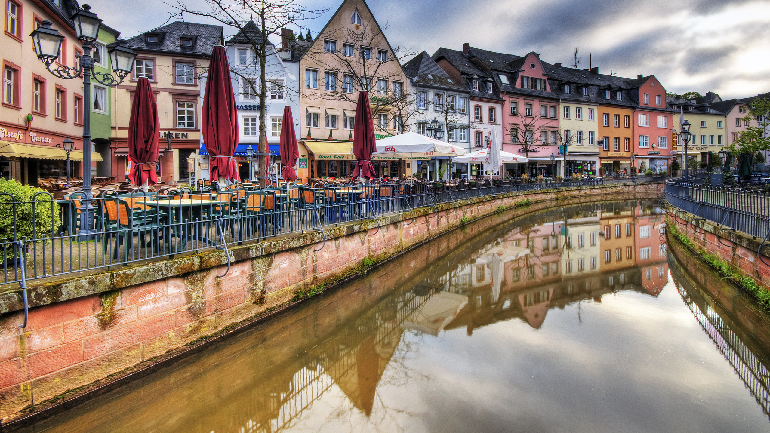 Обои Саарбург, Саар, город, канал, водный путь в разрешении 2560x1440