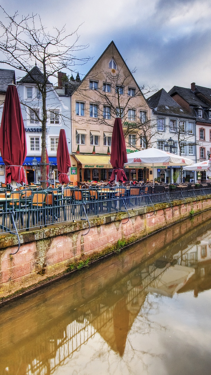 Обои Саарбург, Саар, город, канал, водный путь в разрешении 720x1280