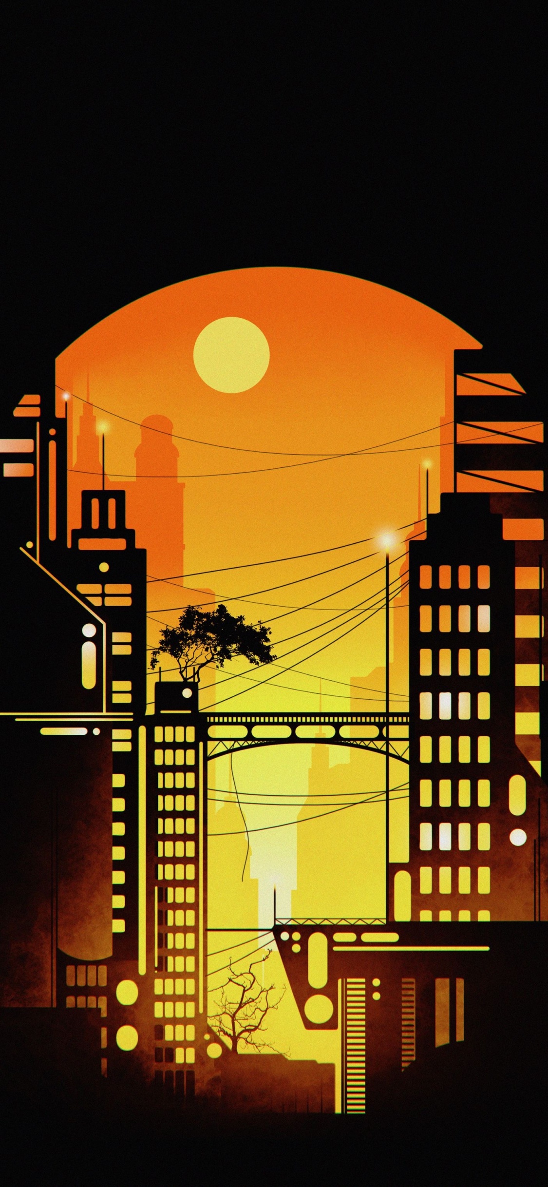 Обои архитектура, здание, освещение, Оранжевый цвет, электричество в разрешении 1125x2436