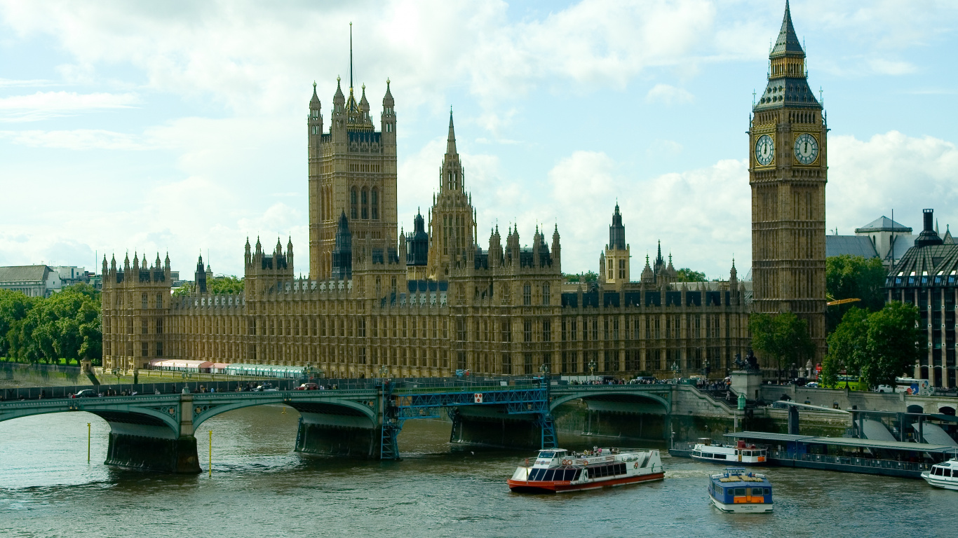 Обои здание парламента, Биг Бен, вестминстерский дворец, ориентир, реки в разрешении 1366x768