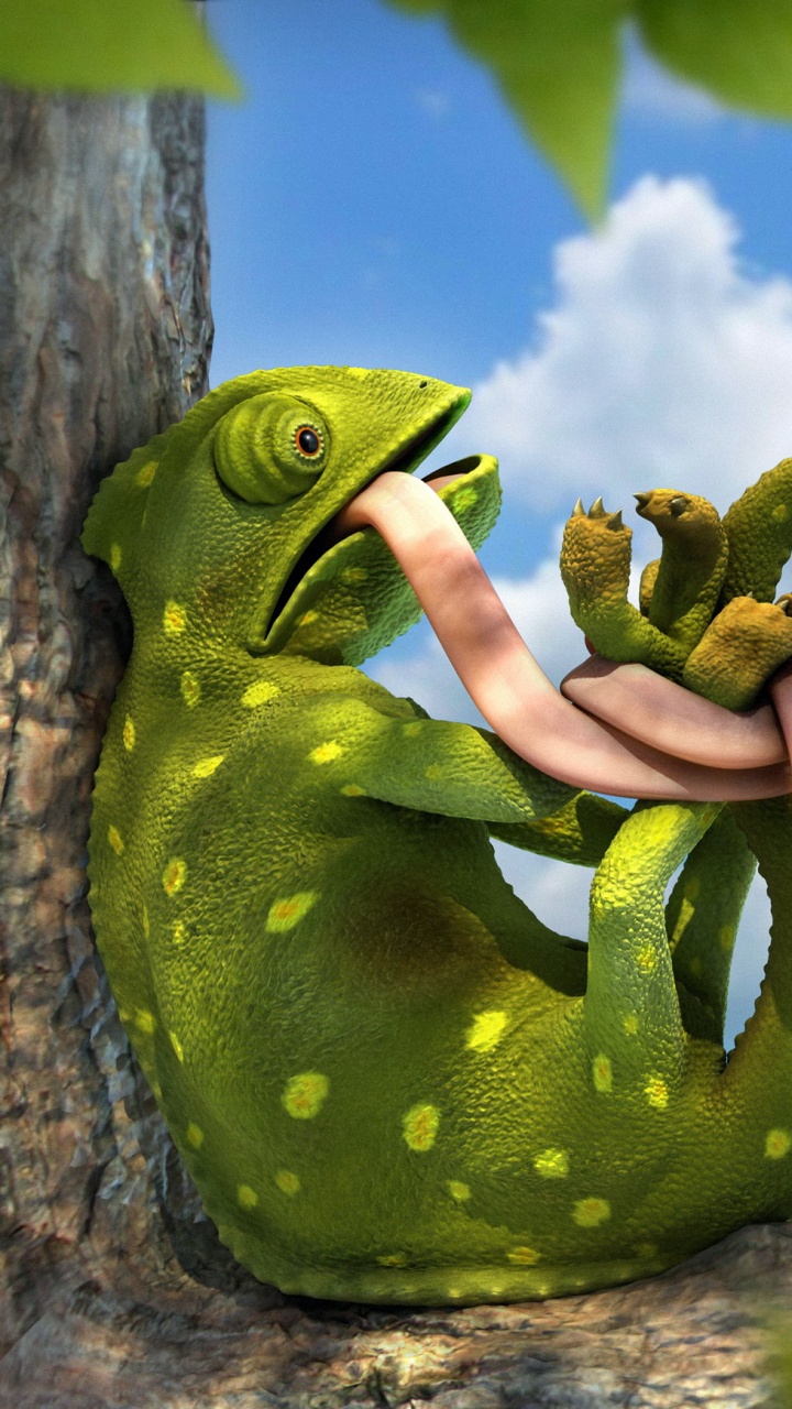 Обои зеленый, дерево, растение, пресмыкающееся, иллюстрация в разрешении 720x1280