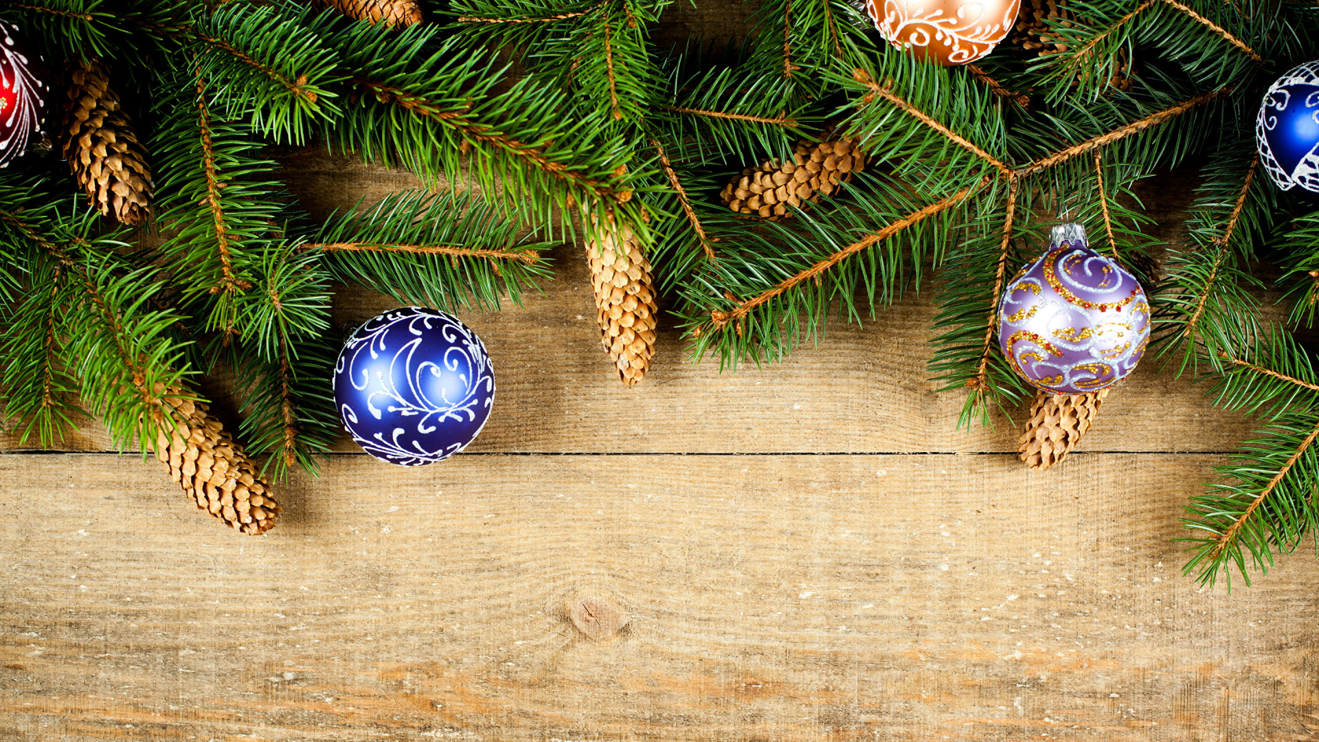 Обои Рождественский день, дерево, ветвь, пихта, рождественский орнамент в разрешении 1920x1080