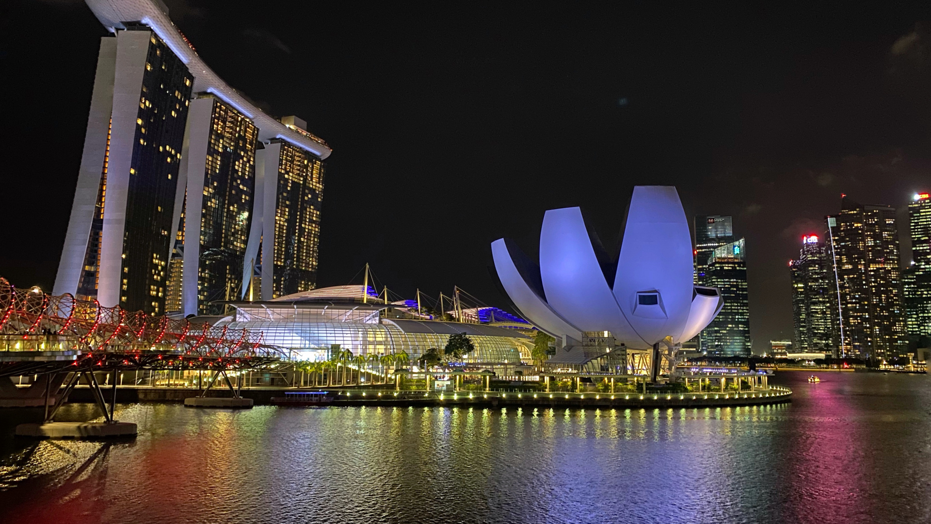 Обои отражение, Ангкор ВАТ, вода, ночь, город в разрешении 1920x1080