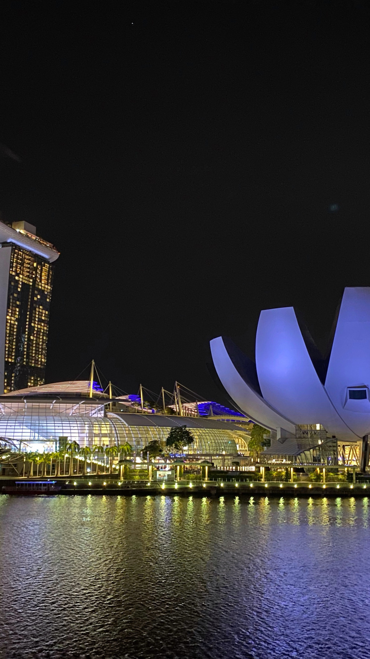 Обои отражение, Ангкор ВАТ, вода, ночь, город в разрешении 750x1334