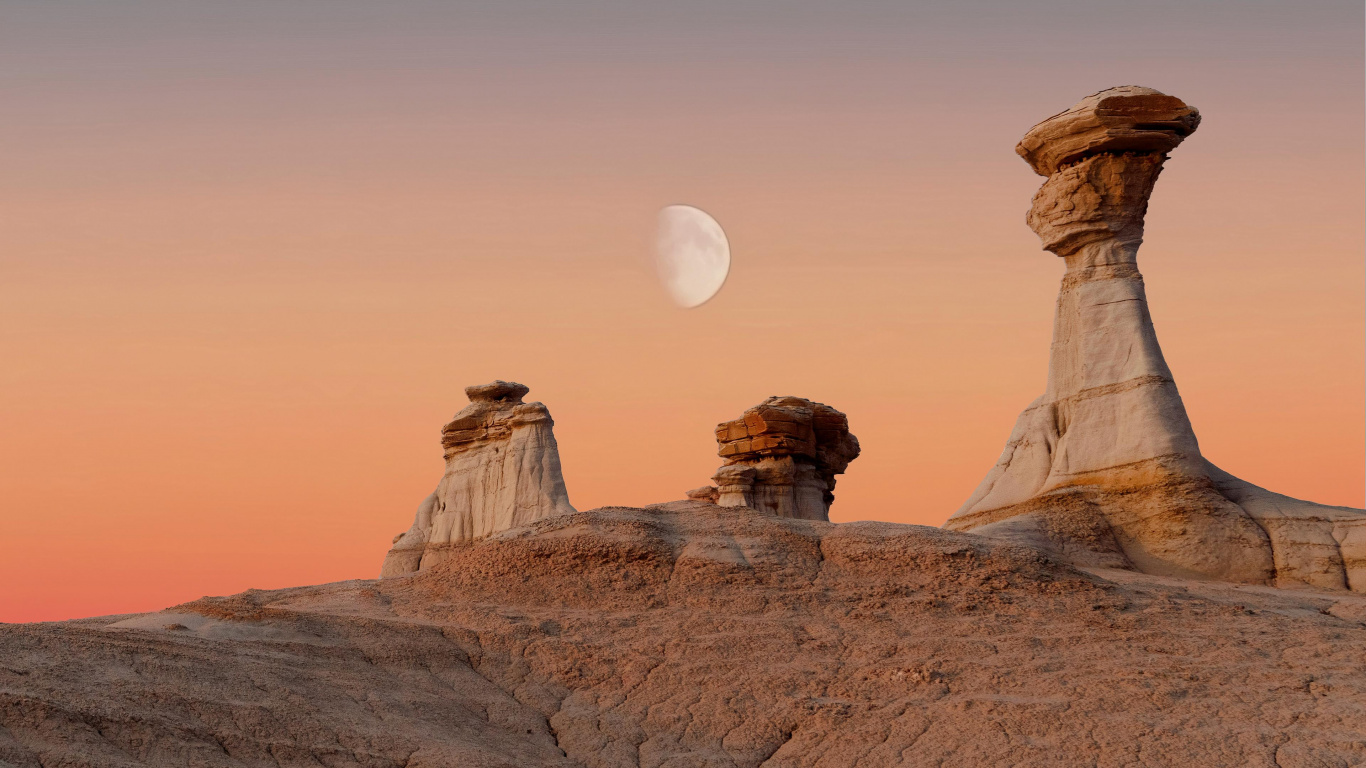 Обои бесплодные земли, Бисти Бэдлэндс, Бисти-Де-На-Зин Пустыне, Дьявольская тропа в саду, атмосфера в разрешении 1366x768