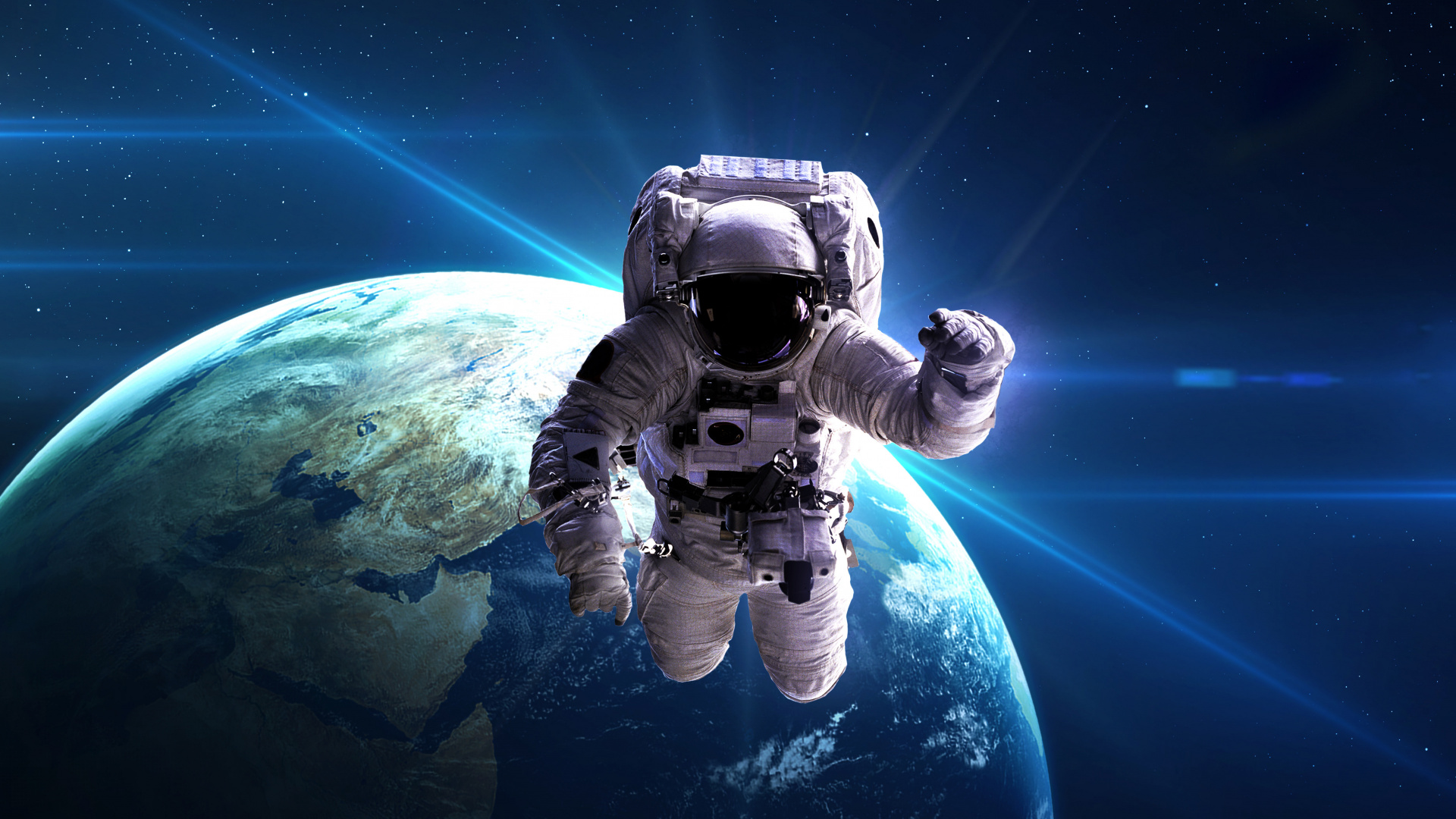 Обои астронавт, космическое пространство, космический аппарат, космос, атмосфера в разрешении 1920x1080