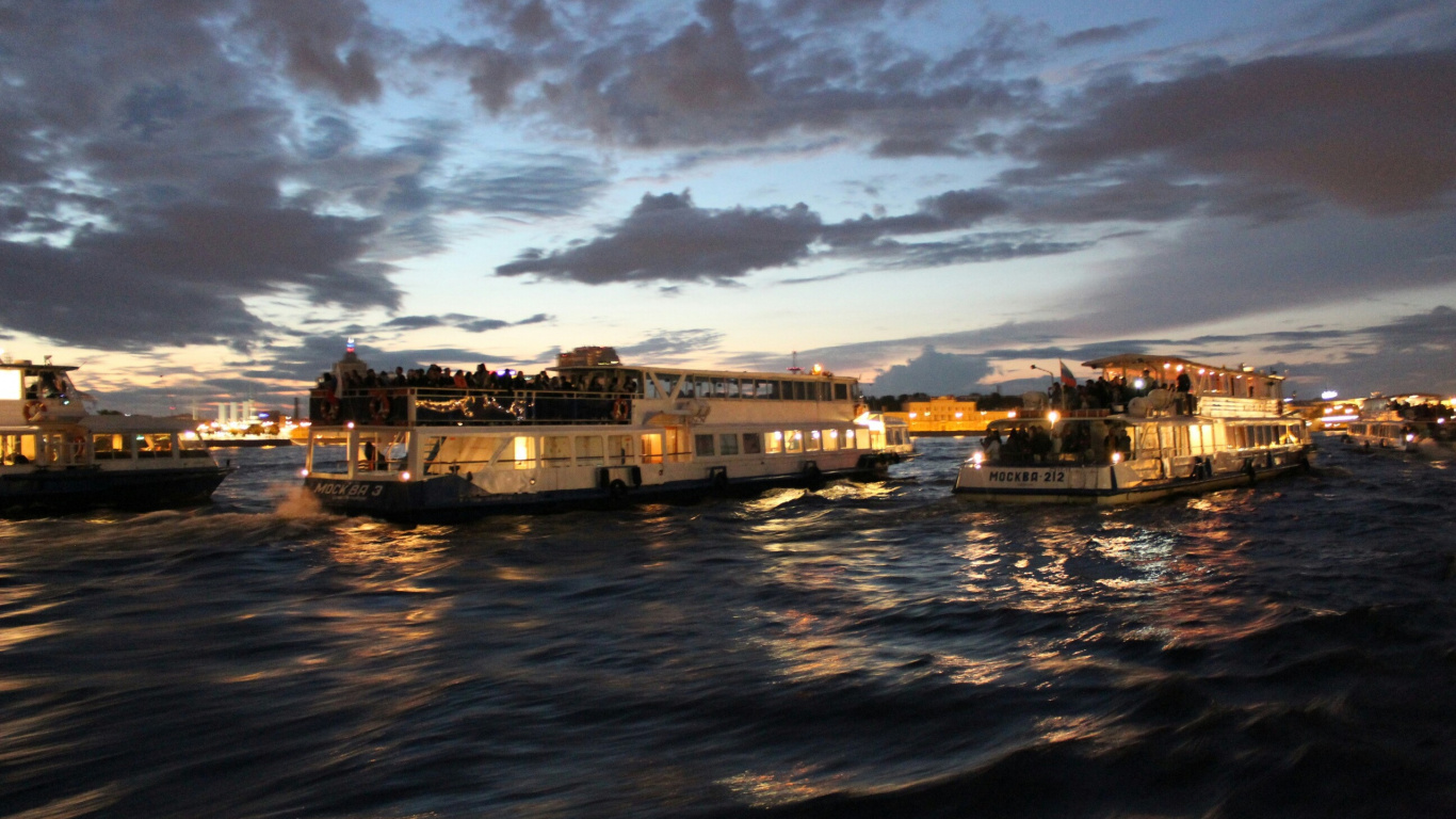 Обои закат, вода, облако, водный путь, отражение в разрешении 1366x768