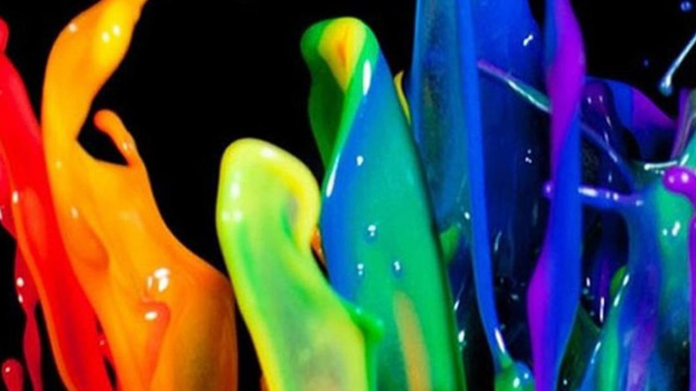 Обои живопись, вода, красочность, палец, стекло в разрешении 1366x768