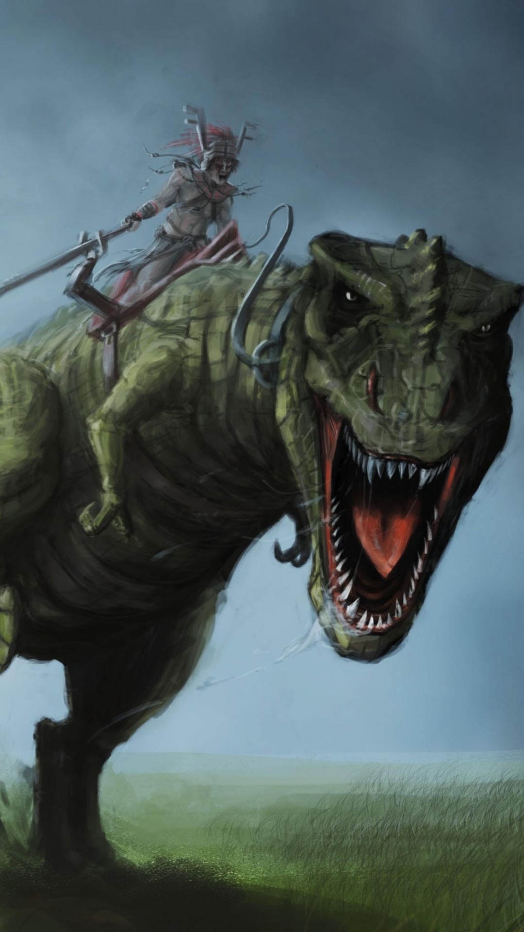 Обои тираннозавр, динозавр, дракон, иллюстрация, Цифровой композитинг в разрешении 1080x1920