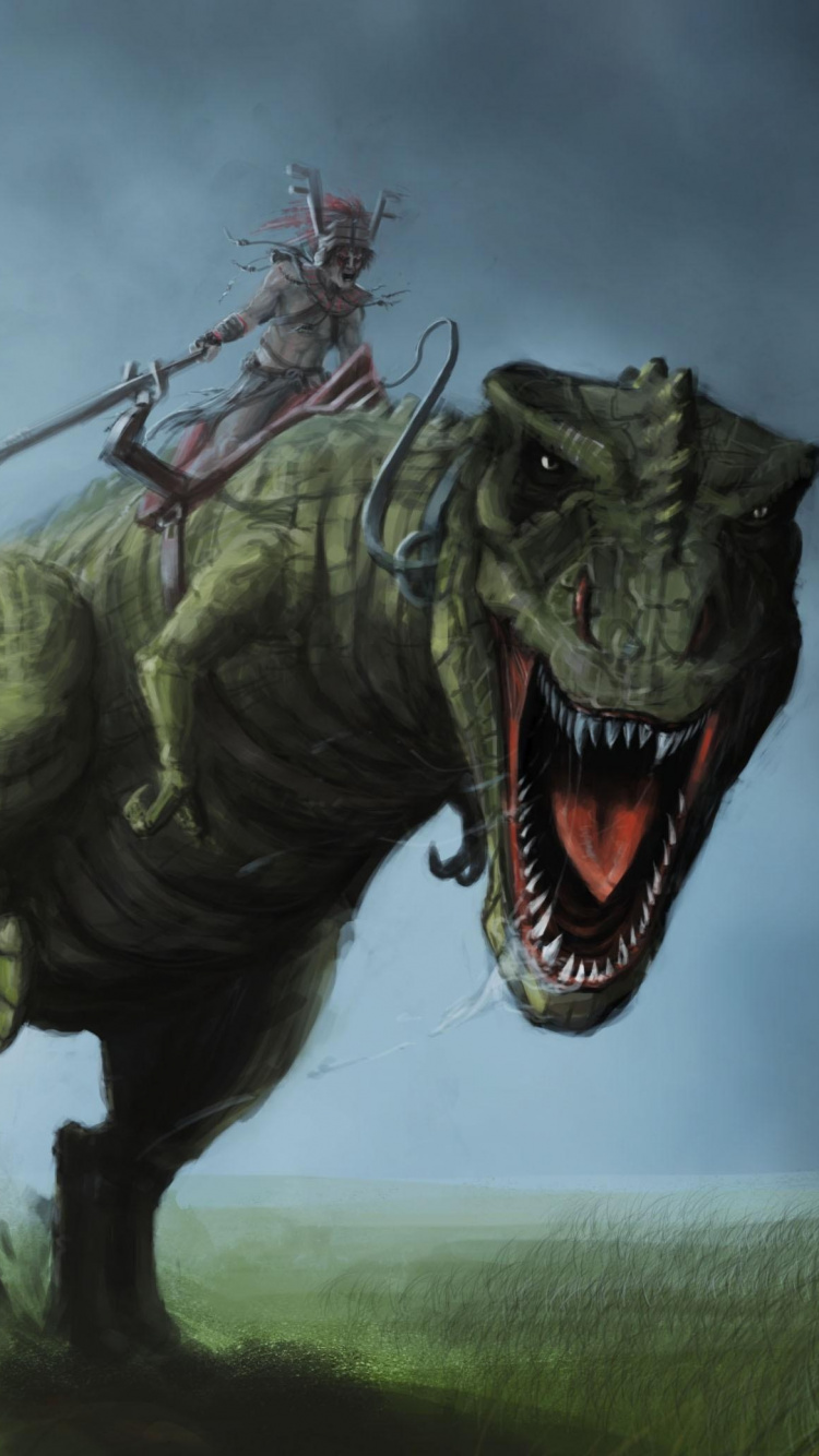 Обои тираннозавр, динозавр, дракон, иллюстрация, Цифровой композитинг в разрешении 750x1334