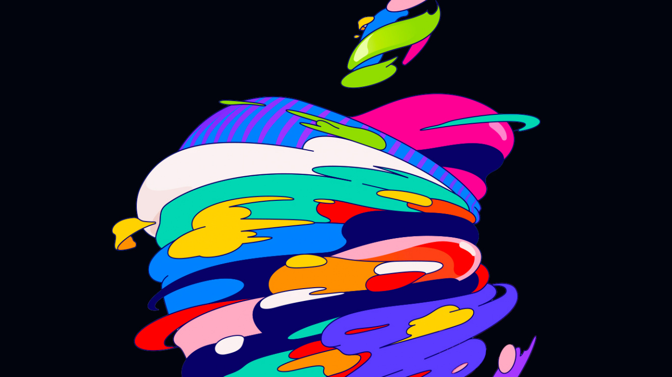 Обои яблоко, ios, Визуальный эффект освещения, электрик, пурпурный цвет в разрешении 1366x768