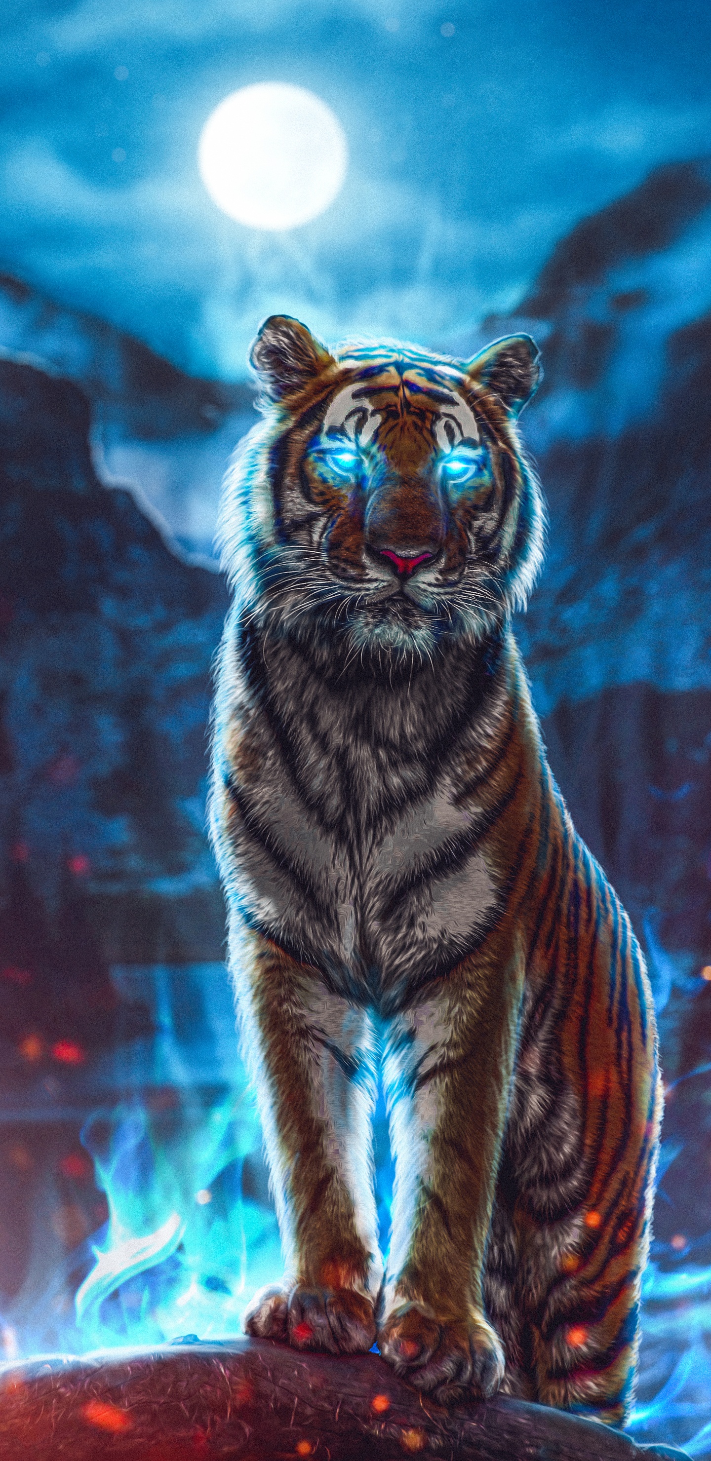 Обои Лев, кот, тигр, датский дог, животное ребенок в разрешении 1440x2960