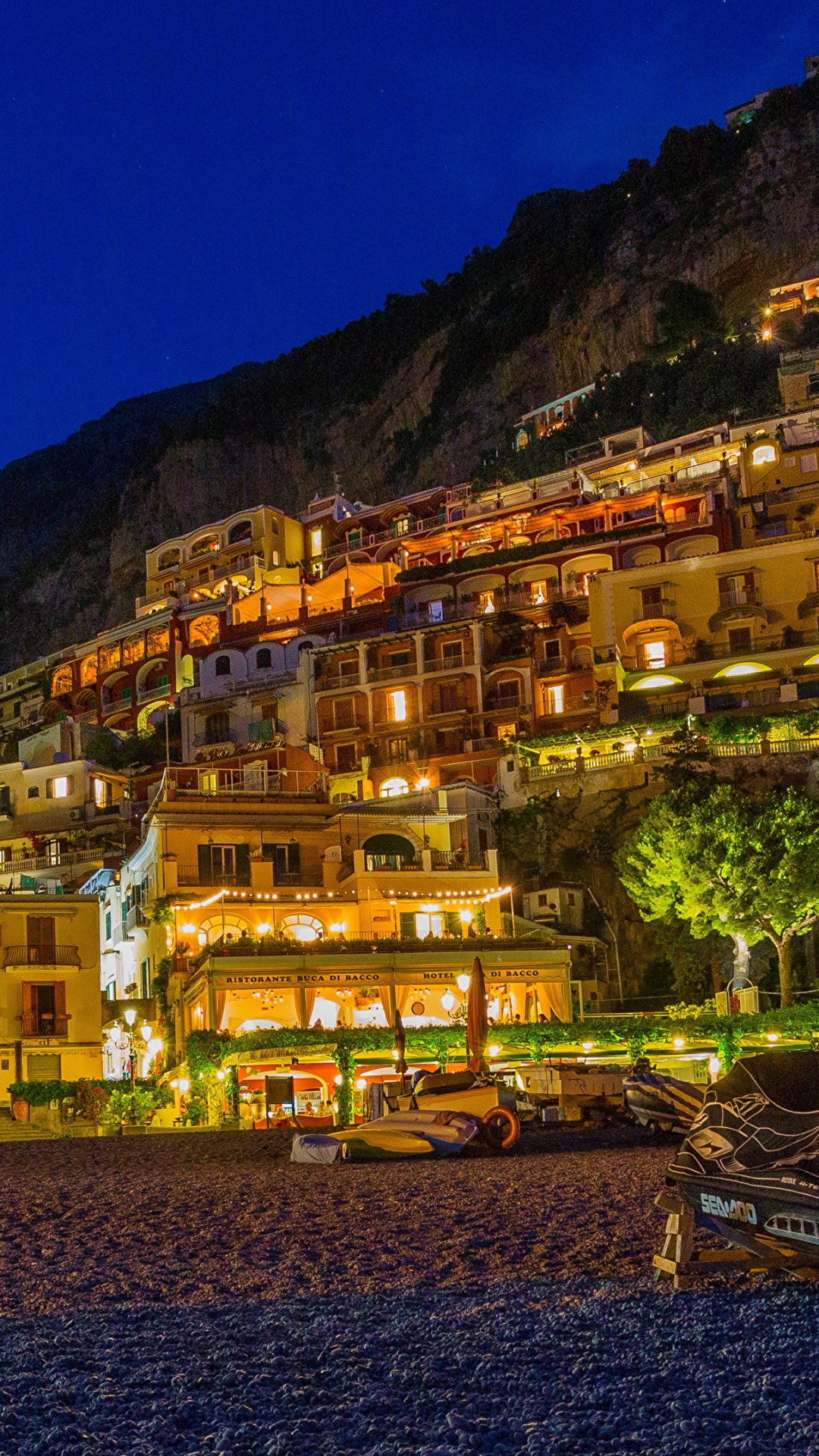 Обои Позитано, минори, ночь, городок, побережье в разрешении 1080x1920