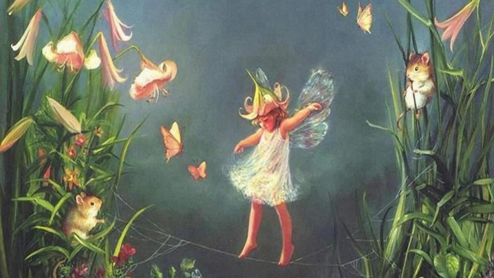 Обои фея, цветок, растение, живопись, арт в разрешении 1920x1080