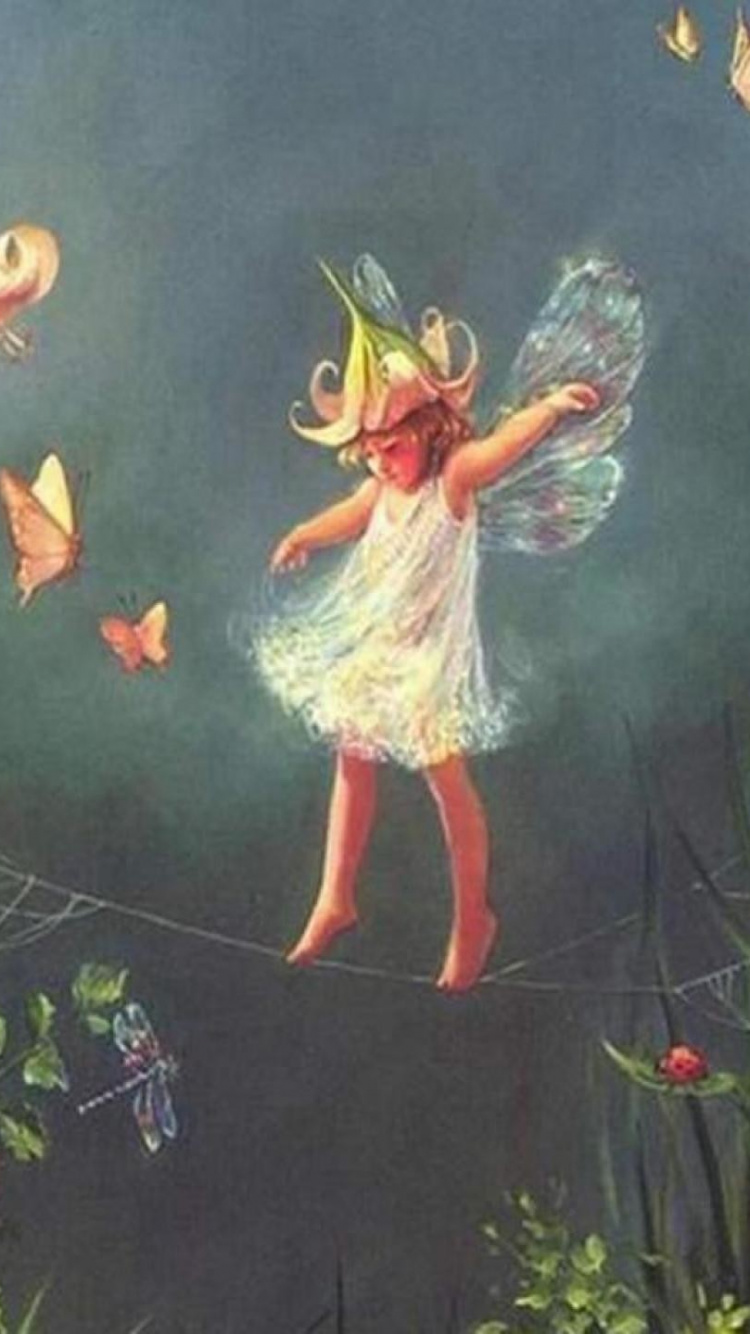 Обои фея, цветок, растение, живопись, арт в разрешении 750x1334