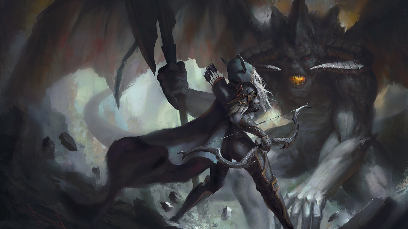 Обои warcraft iii reign of chaos, world of warcraft, Сильвана Ветрокрылая, демон, мифическое существо в разрешении 1366x768