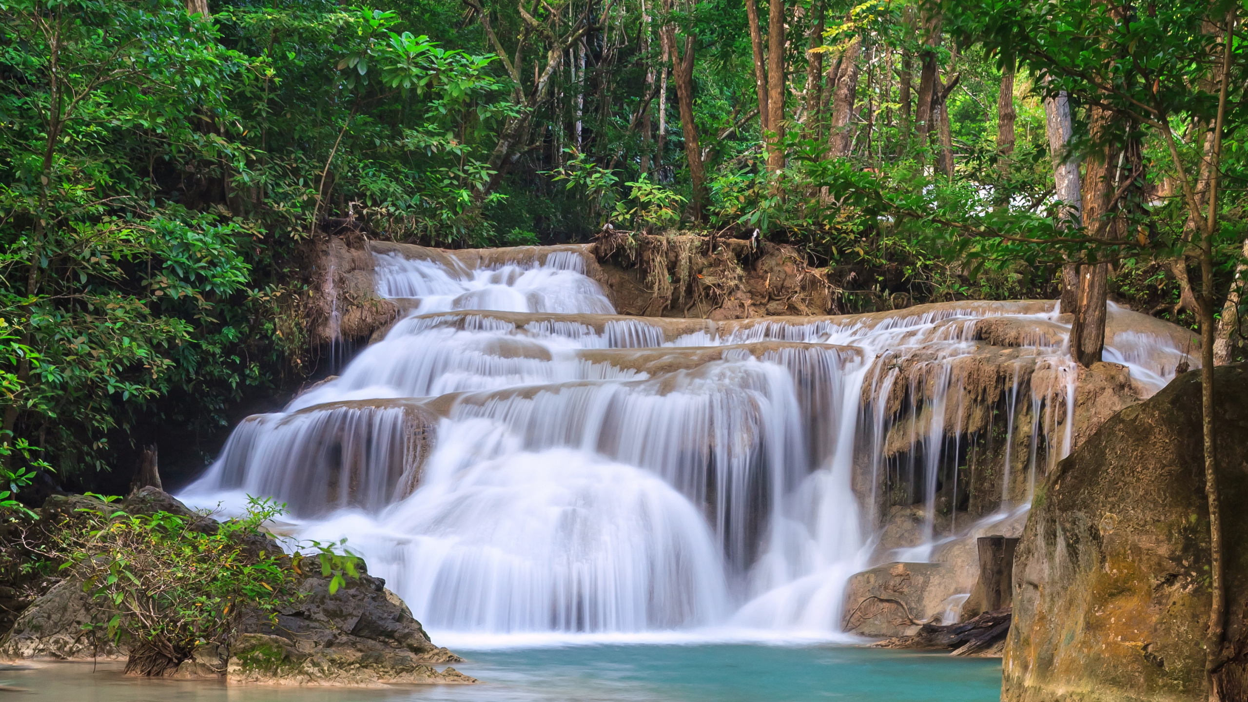 Обои водопад, водоем, гидроресурсы, природа, вода в разрешении 2560x1440