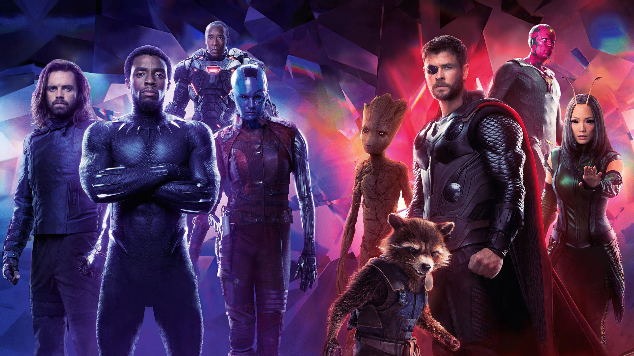 Обои Мстители: Война бесконечности, Черная пантера, туманность, военная машина, фильм в разрешении 2560x1440