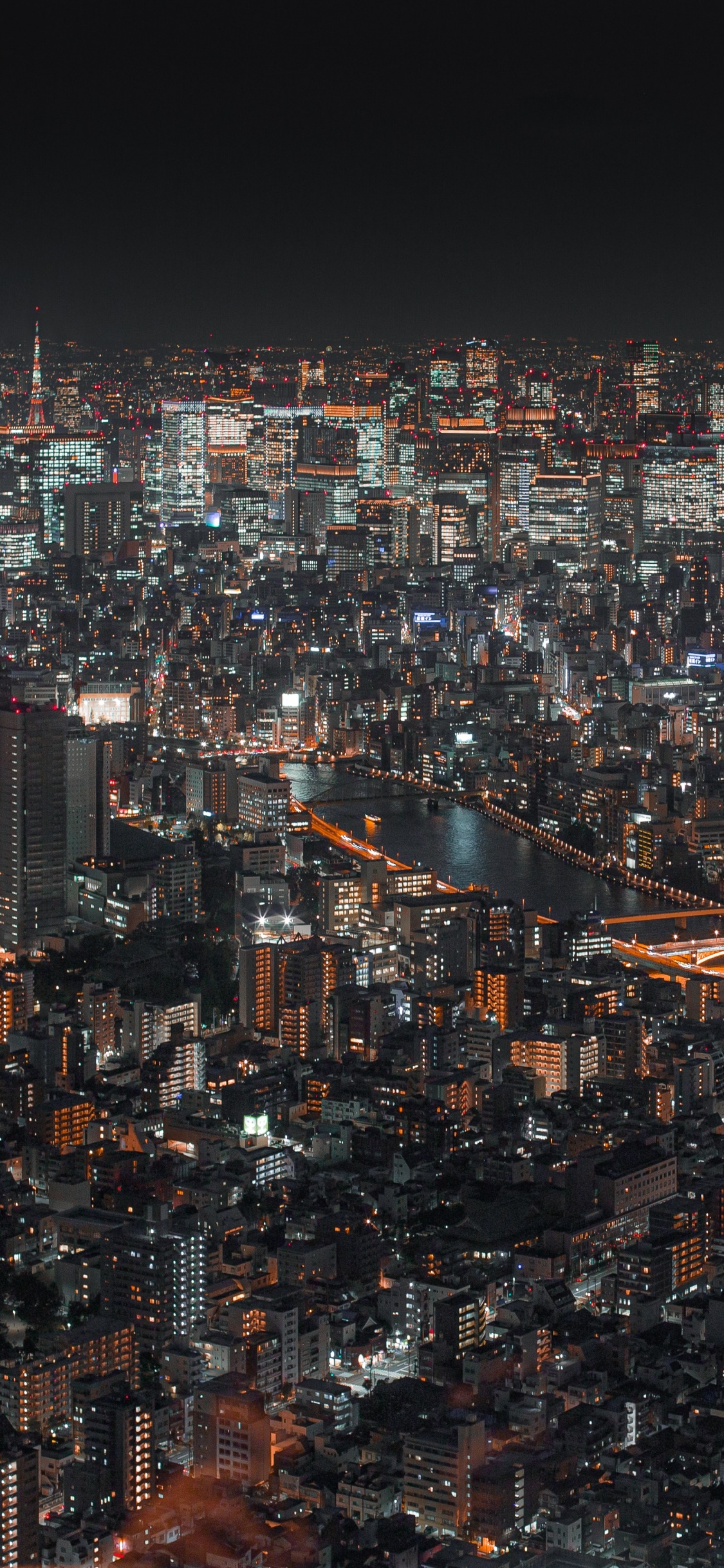 Обои ночь, город, городской пейзаж, городской район, метрополия в разрешении 1125x2436