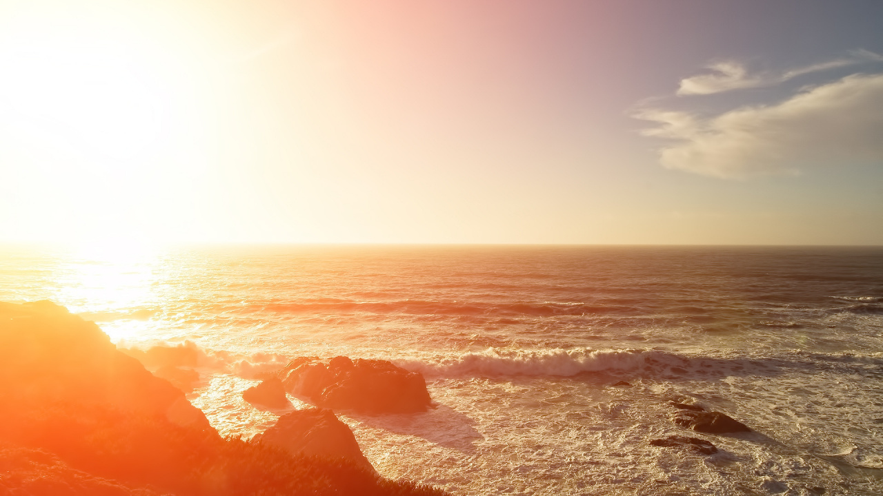 Обои горизонт, море, восход солнца, океан, солнечный свет в разрешении 1280x720