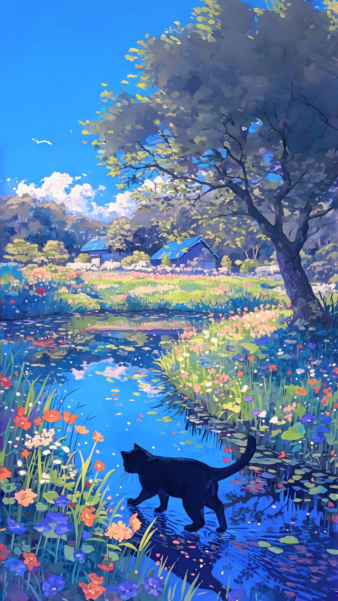 Обои живопись, кот, иллюстрация, визуальное искусство, рисование в разрешении 1080x1920