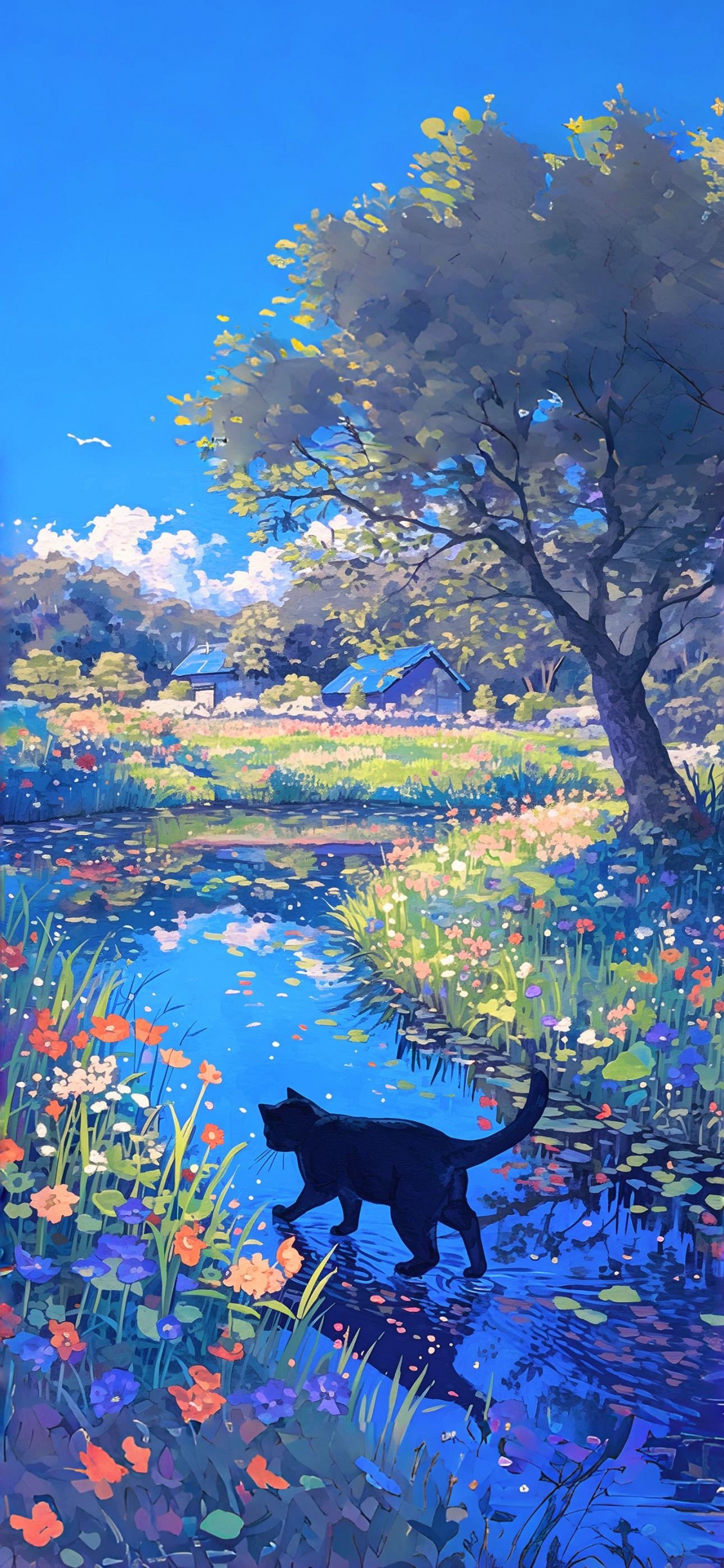 Обои живопись, кот, иллюстрация, визуальное искусство, рисование в разрешении 1125x2436