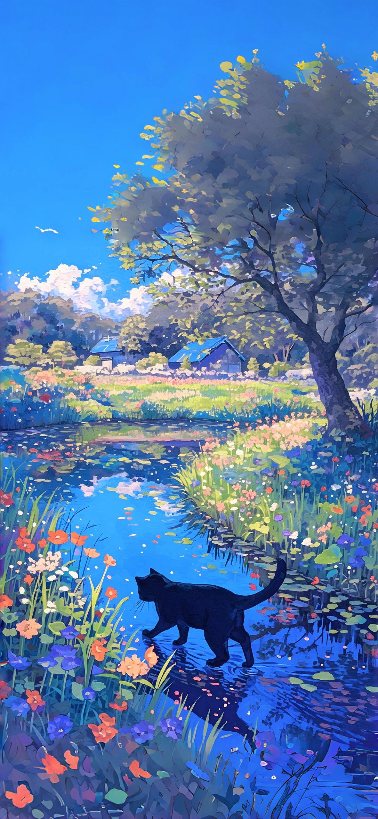 Обои живопись, кот, иллюстрация, визуальное искусство, рисование в разрешении 1242x2688