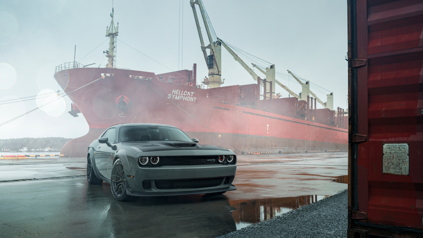 Обои додж челленджер 8к, Додж Челленджер 2018, dodge, легковые автомобили, мускул кар в разрешении 1366x768