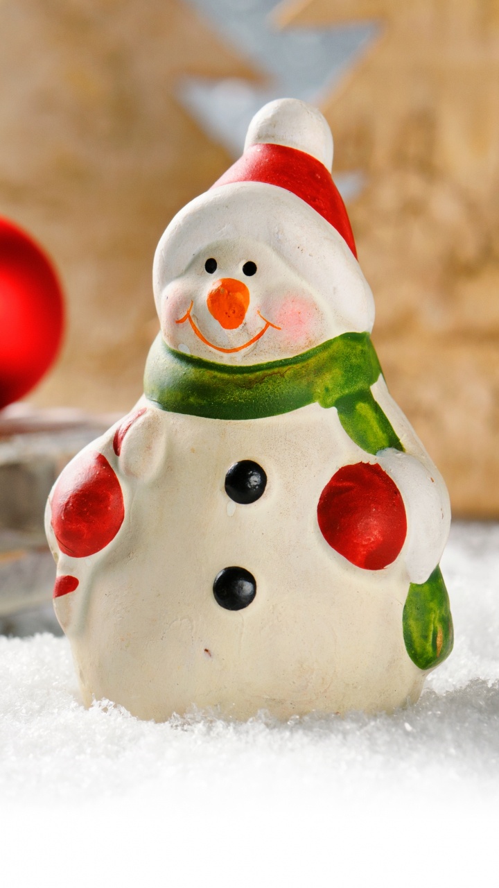Обои Рождественский день, Снеговик, праздник, снег, Санта-Клаус в разрешении 720x1280