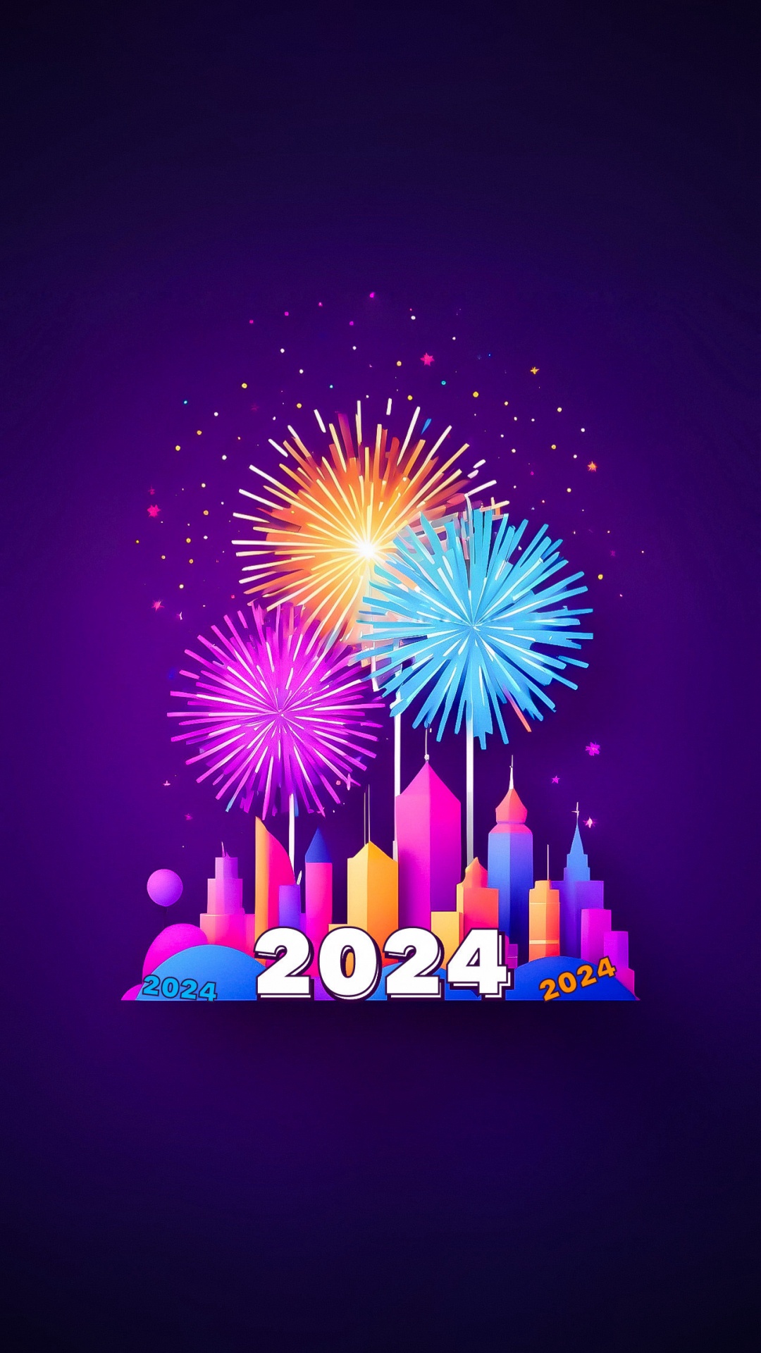 Обои салют, канун Нового года, пурпур, освещение, развлечение в разрешении 1080x1920