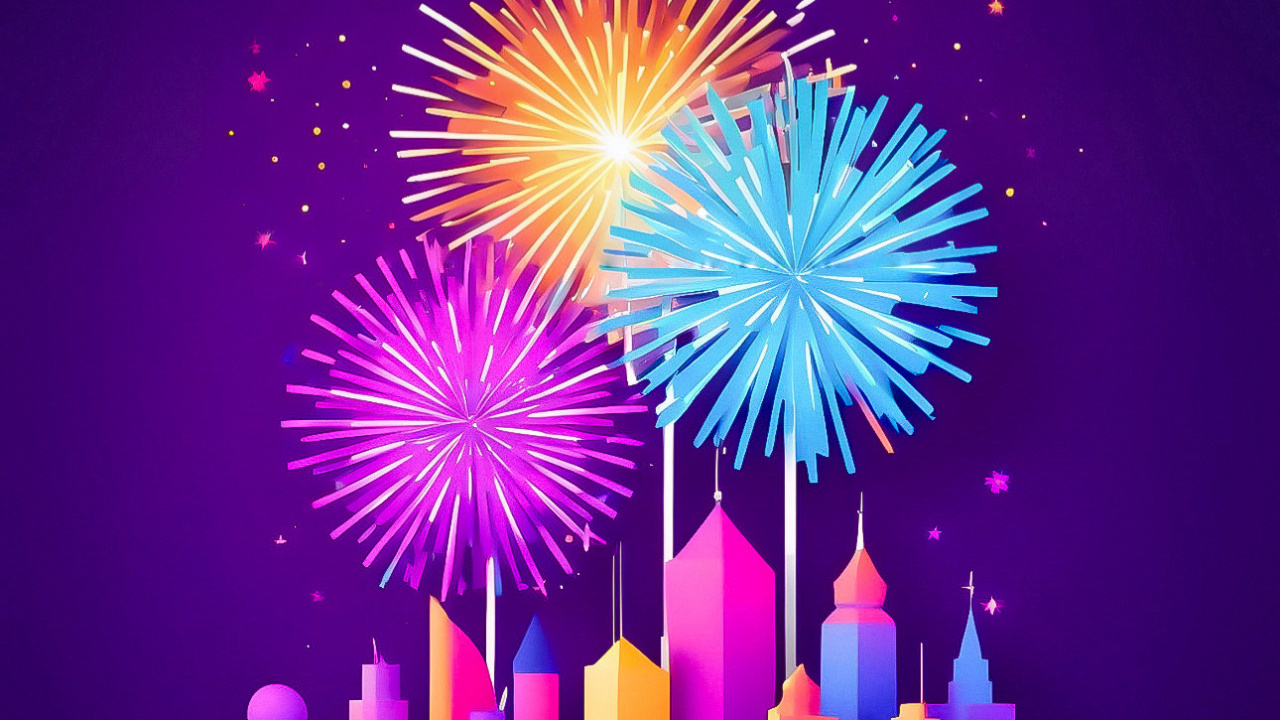 Обои салют, канун Нового года, пурпур, освещение, развлечение в разрешении 1280x720