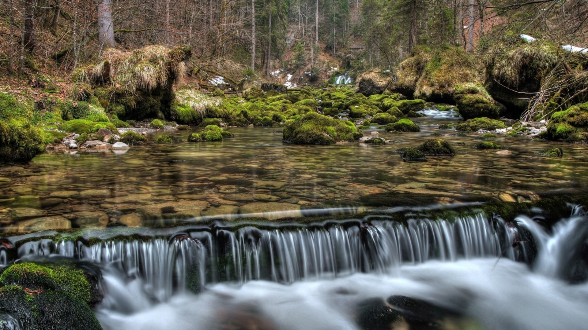 Обои водоем, гидроресурсы, природа, поток, водопад в разрешении 1920x1080