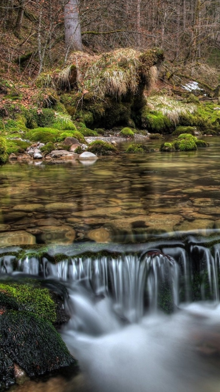 Обои водоем, гидроресурсы, природа, поток, водопад в разрешении 750x1334