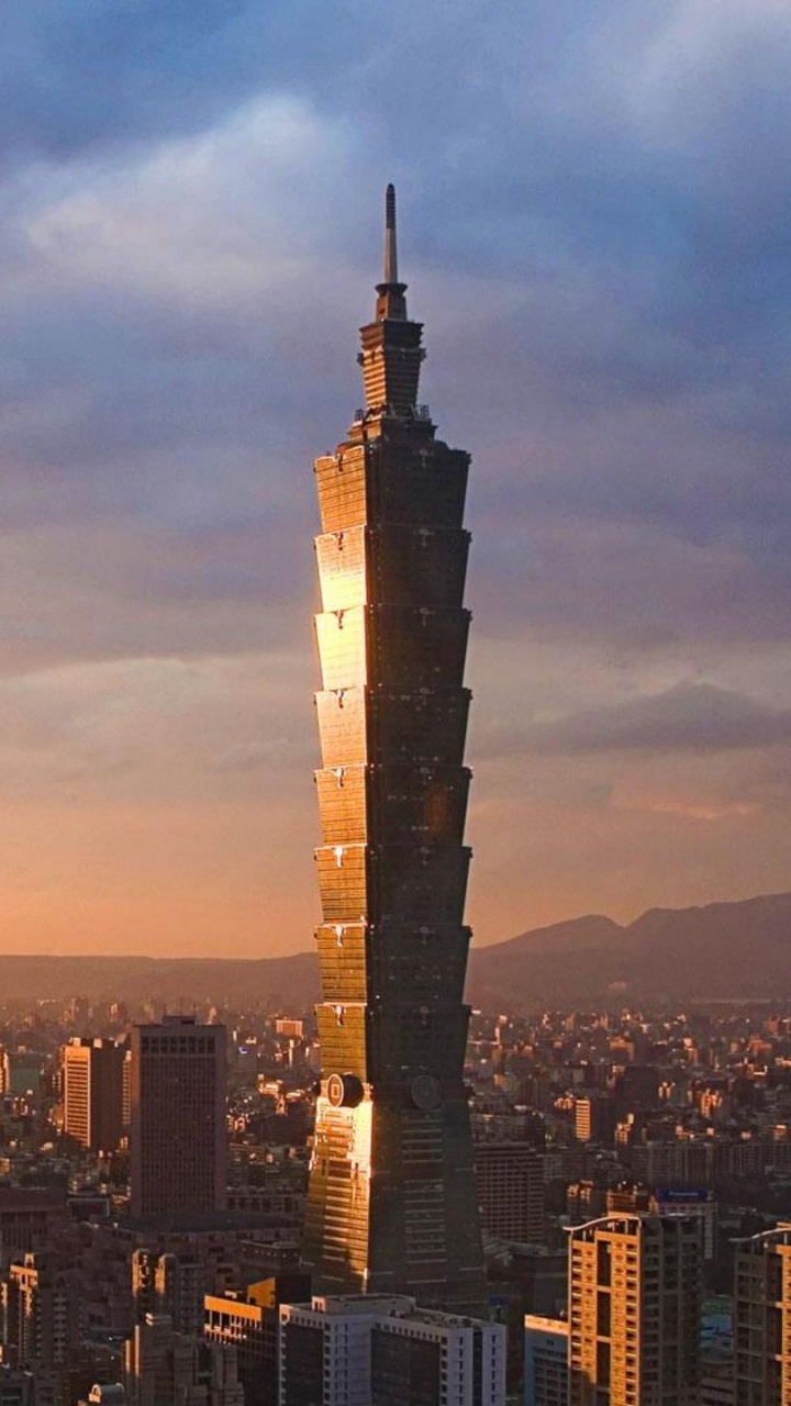 Обои Тайбэй 101, небоскреб, городской пейзаж, город, городской район в разрешении 720x1280