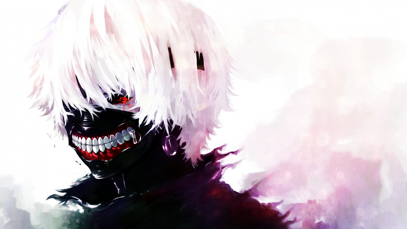 Обои аниме, Токио вурдалак, Кен kaneki, Манга, рот в разрешении 1366x768